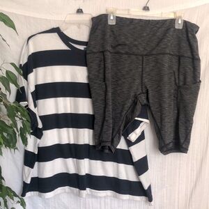 OLD NAVY white black striped short sleeve top & ODODOS spandex shorts both 3XL